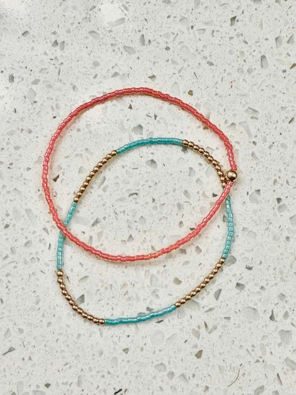 enewton Gold Beaded Stretch Bracelets Pink Turquoise Set of 2